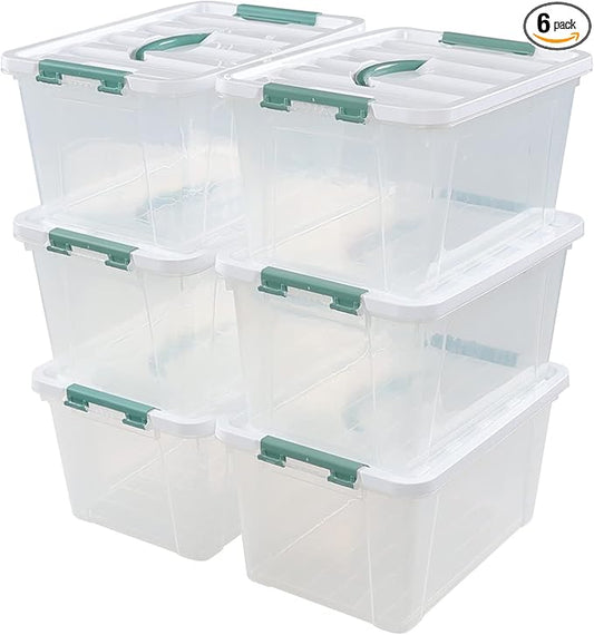 6-pack 14 Quarts Latching Storage Boxes, Clear Plastic Bins with Lids and Handles