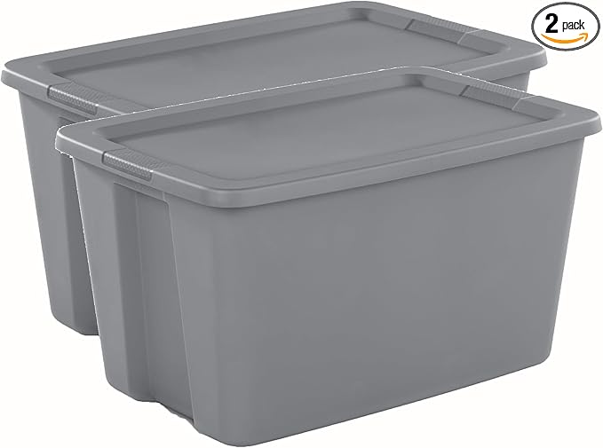 30-Gallon Storage Bins with Lids (2-Pack) – Heavy-Duty, Stackable Plastic Totes for Garage, Basement, Outdoor & Home Organization, Grey Weatherproof Containers