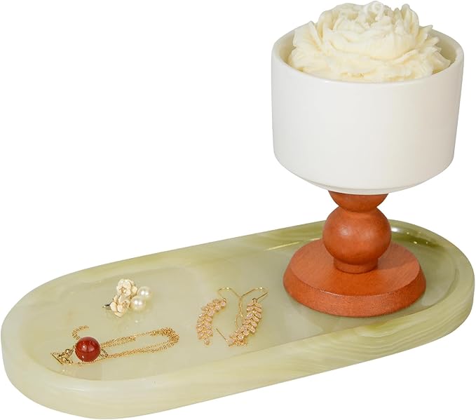 SWRONP Marble Tray for Kitchen Counter,Stone Tray for Bathroom Countertop,Dresser Small Vanity Decor,Storage Trays for Perfumes,Candles,Jewelry (Greener)