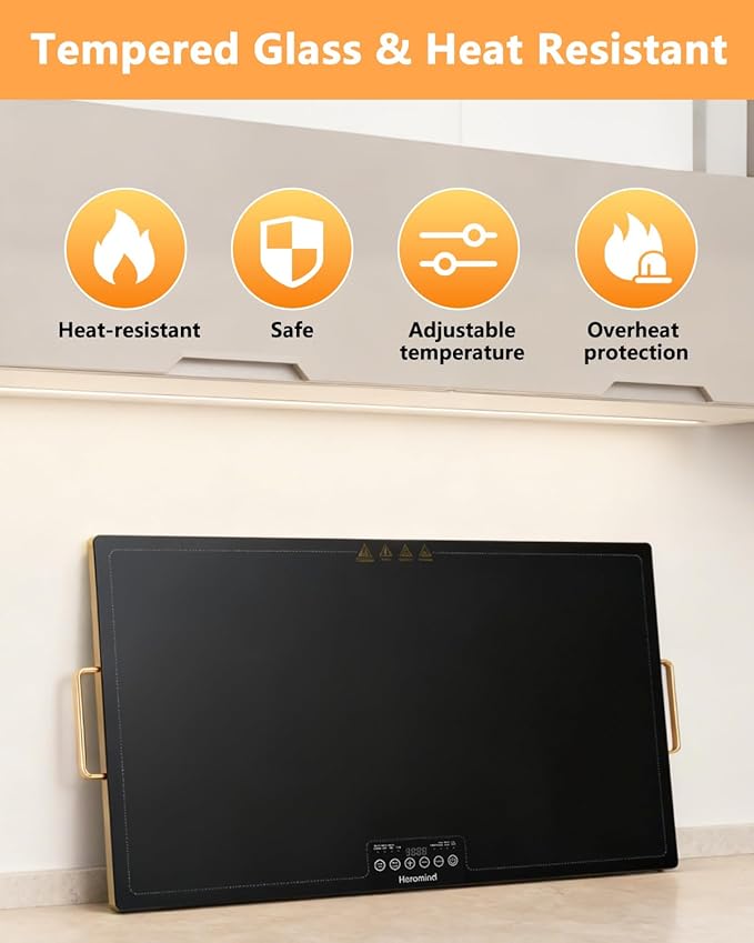 Electric Warming Tray 31.5" × 17.7", Glass-Top Full-Surface Food Warmer with Adjustable Temperature & Timer, Buffet Warming Tray for Parties, Sabbath, Holiday Parties, Daily Dining