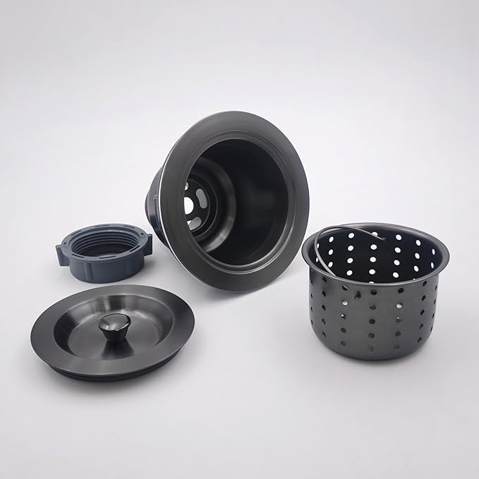 3-1/2-Inch Kitchen Sink Drain Strainer Assembly Kit Gunmetal Black, GZILA Deep Waste Basket Strainer with Sealing Lid Sink Stopper, Dark Gray 304 Stainless Steel
