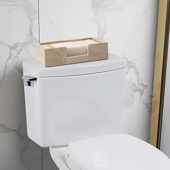 Shonmogar Guest Towel Holder Natural Travertine Bathroom Napkin Holder Luxe Stone Napkin Holder for Bathroom,Stylish Guest Towel Holder Tray for Bathroom Vanity Toilet Dining Table, Beige