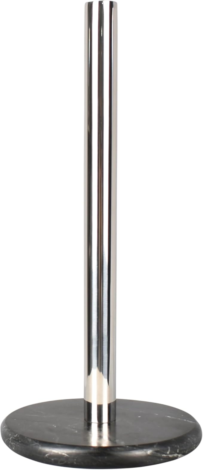 happimess PRH2000A Avery Modern Classic Metal with Non Slip Weighted Marble Base Paper Towel Holder, for Bathroom Kitchen Countertop, Standard or Jumbo-Sized Roll Paper, Black/Chrome