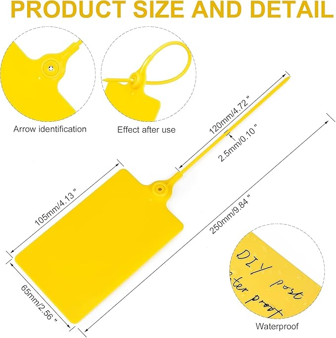 50 Pcs Durable Plastic Shipping Tags with Marker Pen Security Seals Sticker Labels,Waterproof Blank Luggage Tag for Packages, Logistics, Inventory, Travel(Yellow,50pcs)
