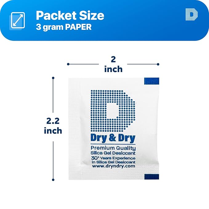 Dry & Dry 3 Gram [5000 Packets] Silica Gel Packets Silica Gel Desiccants, Silica Gel Packs - Rechargeable (Food Safe) Silica Gel Packets, Silica Packets