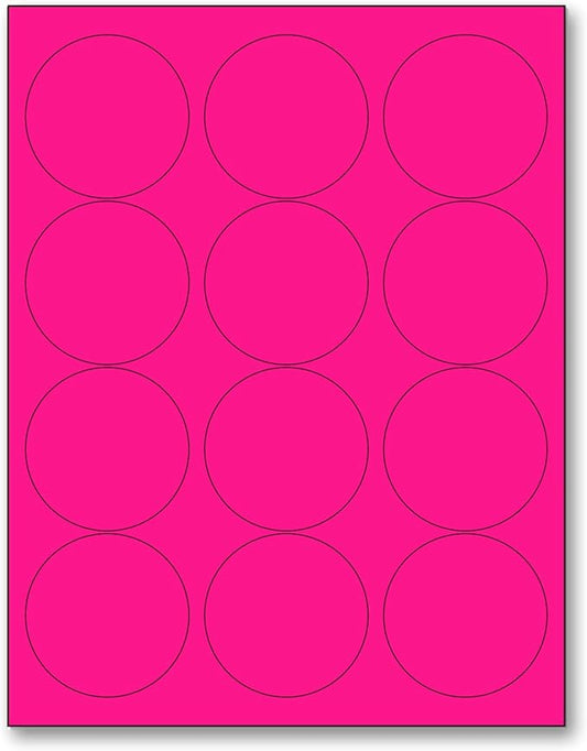 NextDayLabels - 8-1/2 x 11 Neon Color High Light Fluorescent Labels for Laser & Inkjet Printer (Pink Fluorescent, 2.5" Round - 12 Per Page | 300 Labels)