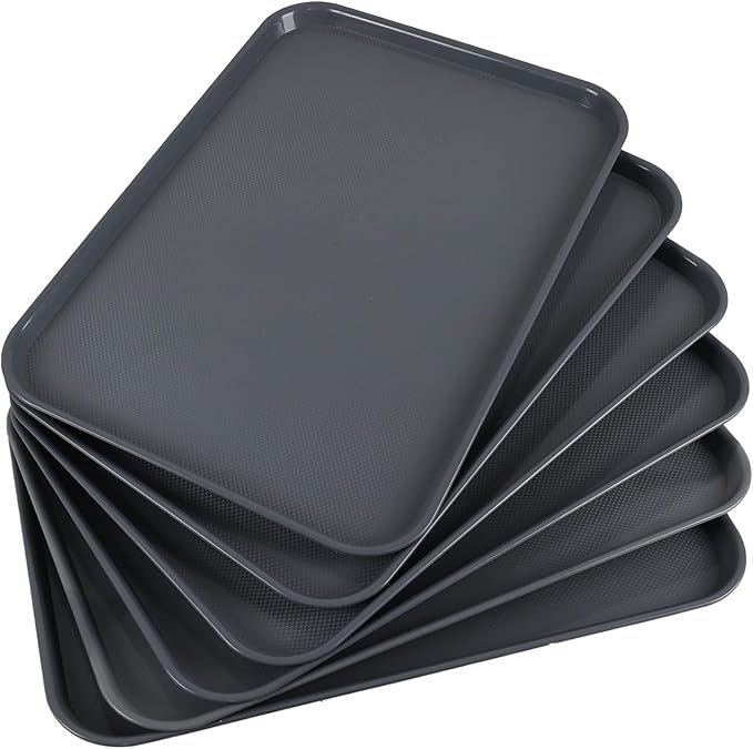 Readsky 6 Packs Gray Extra Large Rectangle Plastic Trays, 25.2" x 17.5" Multi-Purpose Rectangular Trays, Boot Tray, Serving Tray