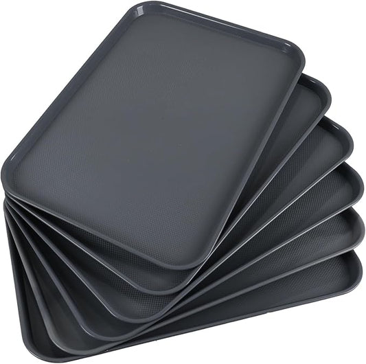 Readsky 6 Packs Gray Extra Large Rectangle Plastic Trays, 25.2" x 17.5" Multi-Purpose Rectangular Trays, Boot Tray, Serving Tray
