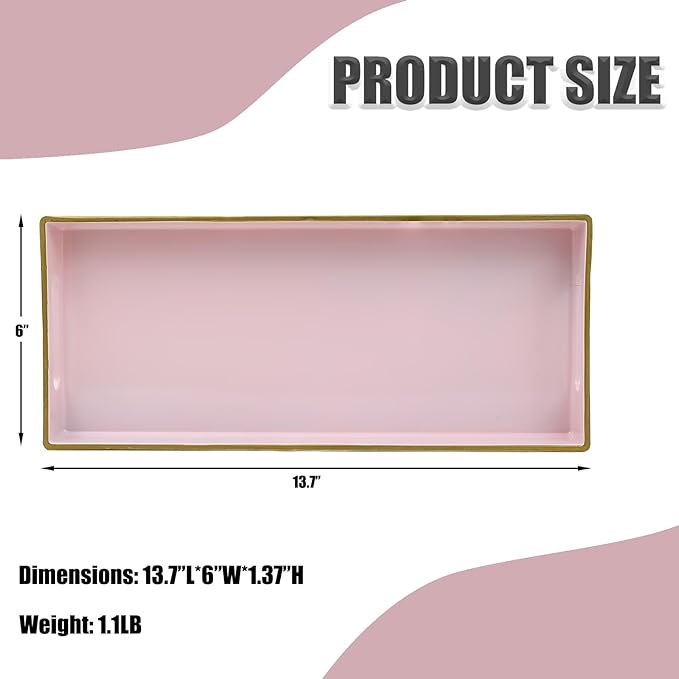 Leemxiiny Pink Vanity Tray with Handles, Decorative Tray Desktop Storage Organizer for Bathroom, Living Room, 5.9"*13.7"