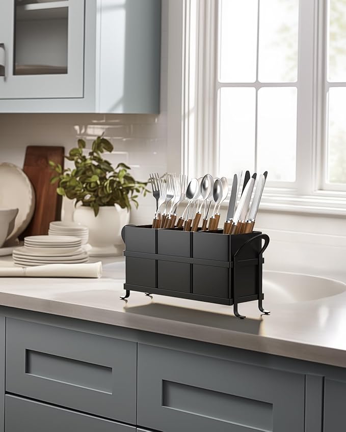 GaryVault Black Kitchen Utensil Holder - Elegant Silverware Holder, Versatile Picnic and Flatware Caddy, Ideal for Modern Countertop Storage Solutions