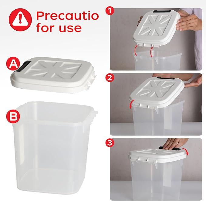 LivLab Mker Airtight Rice Storage Container 50 lbs, Attachable Wheels, for Dog Cat Bird and other Pet Food Storage Bin, Keep Fresh, Easy Mobility, BPA Free, White