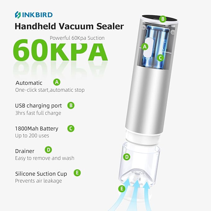 INKBIRD Sous Vide Vacuum Sealer Set - 10PCS Reusable Sous Vide Bags with Air Valve, Hand Vacuum Sealer Pump with Reusable Vacuum Sealer Bags for Anova, Joule Cookers, BPA Free Sous Vide Cooking Kit