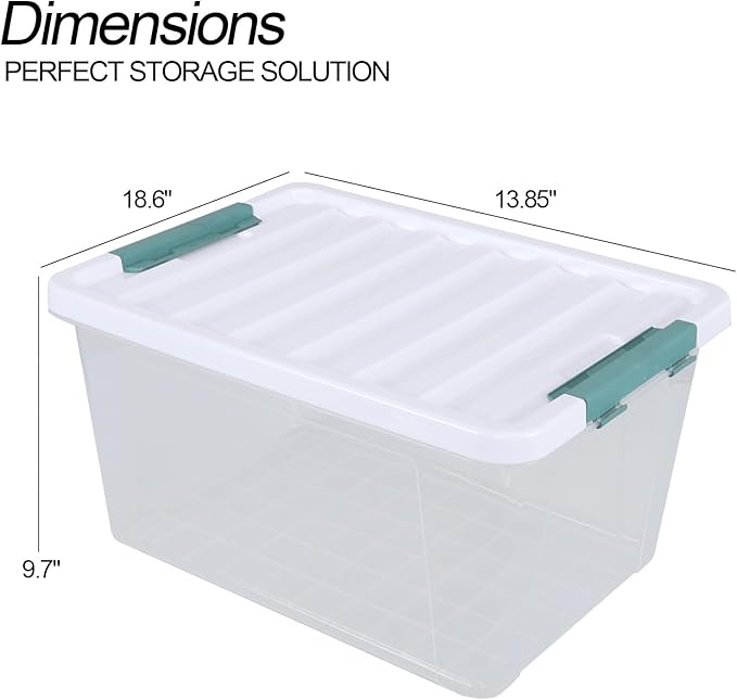 35 Quart Stackable Plastic Storage Latches Box, Multi-Purpose Lidded Container for Clothes, Craft Supplies & Christmas Decorations, 6 Packs