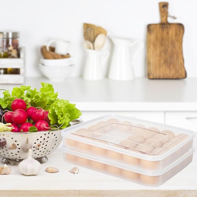 OJYUDD Deviled Egg Containers with Lid,Plastic Egg Holder for Refrigerator,30 Egg Storage Holder,Fridge Egg Dispenser Egg Storage Box