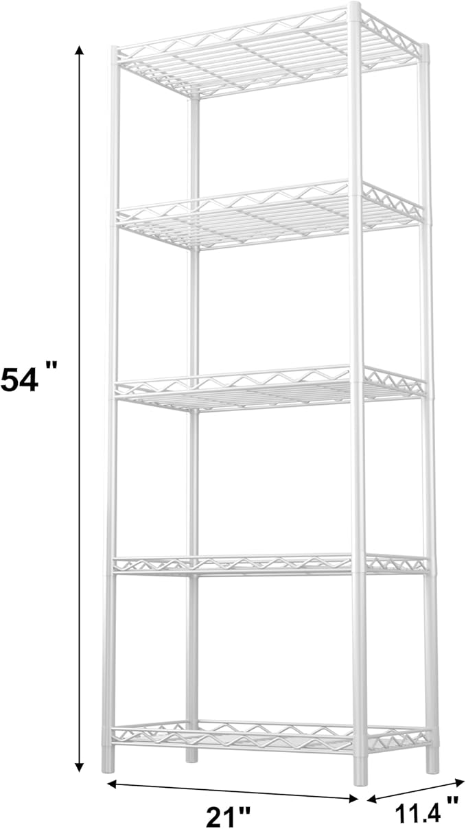 HOMEFORT 5-Tier Wire Shelving 5 Shelves Unit Metal Storage Rack Durable Organizer Perfect for Pantry Closet Kitchen Laundry Organization in White