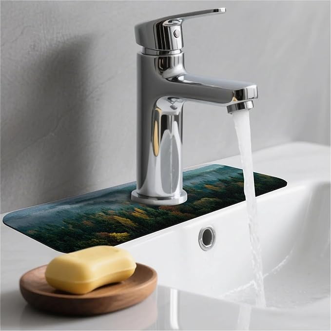 Kitchen Sink Splash Guard，Dense forest Faucet Mat Sink Gadgets-Super Absorbent Fast Drying Mat Drip Catcher for Kitchen, Bathroom,Sink Mat, Dish Drying Mat, Bathroom(15" X 5.5" )