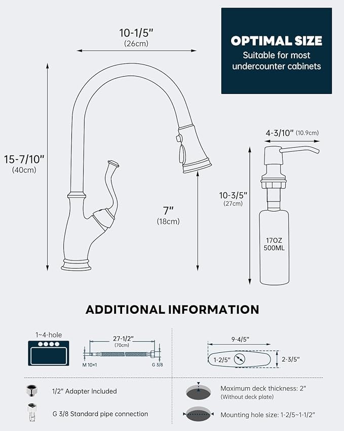 APPASO Oil Rubbed Bronze Kitchen Faucet with Soap Dispenser, Stainless Steel Kitchen Faucet with Pull Down Sprayer 3-Function High Arc Single Handle Bronze Kitchen Sink Faucet