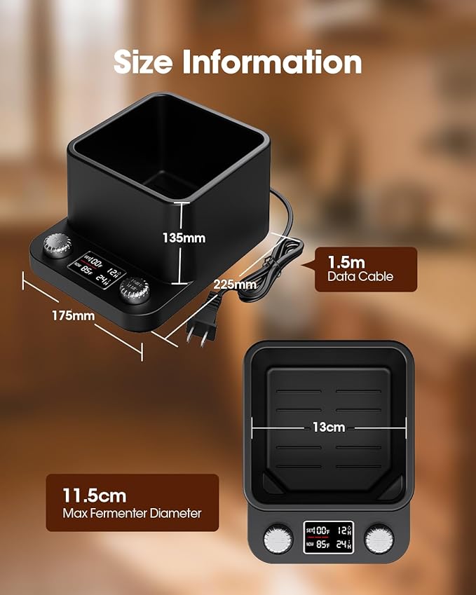 MQUPIN Sourdough Starter Warmer, Even Heating Water Bath Sourdough Warmer, 1°F Precise Thermostat (70-104°F),198H Timer, Smart Yeast Feeding Warmer for Kombucha Yoghurt Beer Fermentation (Black)