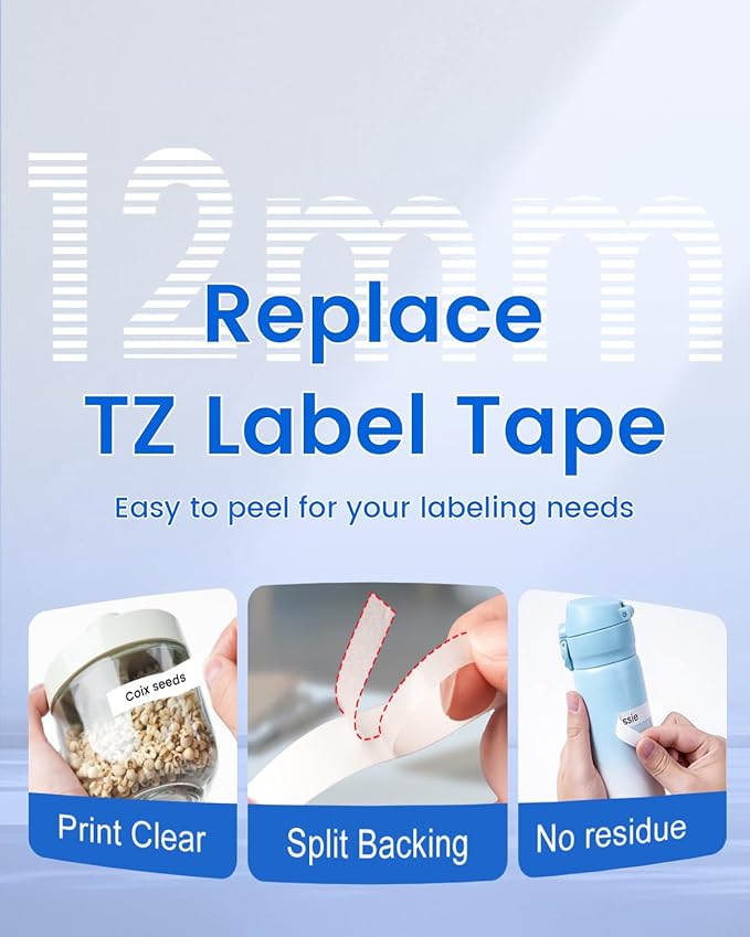 Replace for Brother P Touch Label Tape 12mm 0.47 Inch Laminated White TZe-231 TZe231 Label Maker Tape Refills TZe TZ Black on White for PT-D210 D220 1180 1750 2030, 1/2" x 26.2' (12 mm x 8m), 4PK