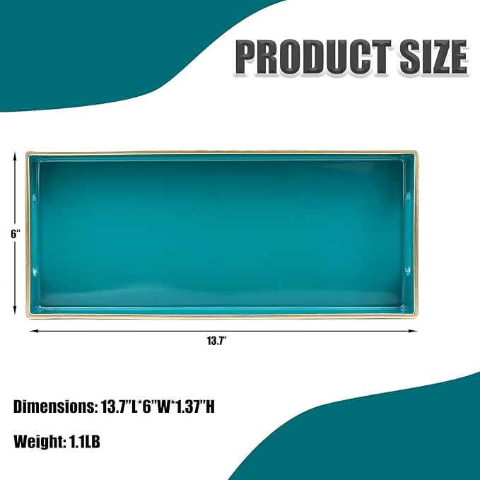 Leemxiiny Green Bathroom Vanity Tray for Countertop, Small Plastic Toilet Tank Versatile Storage & Organization Tray for Makeup, Perfume, Desk, Kitchen, Candles, 13.7"x6"x1.4", 35GR