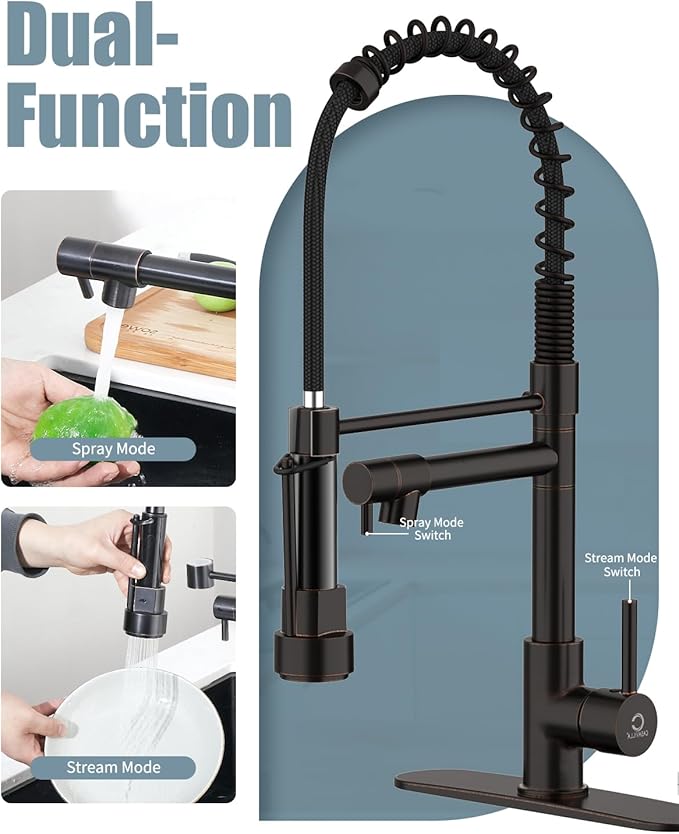 Kitchen Faucet,Oil Rubbed Bronze Faucet with Soap Dispenser,Black Kitchen Faucets with Pull Down Sprayer,Kitchen Sink Faucet with Dual Function Spray Head for 1-4 Holes Kitchen Sink