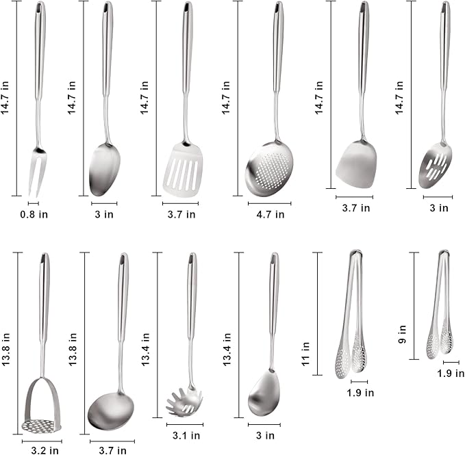 Stainless Steel Kitchen Utensils Set 18 10 Stainless Steel Cooking Utensils Set - 12 PCS Large Metal Cooking Utensil Tools Set