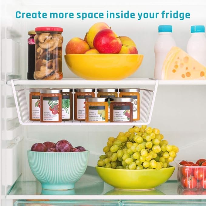 Modern Home Under Shelf Wire Storage Baskets – Hanging Organizer Rack for Cabinet, Pantry, or Closet – White Metal Basket for Kitchen, Towels, or Office – No Tools Required (Set of 4 15")