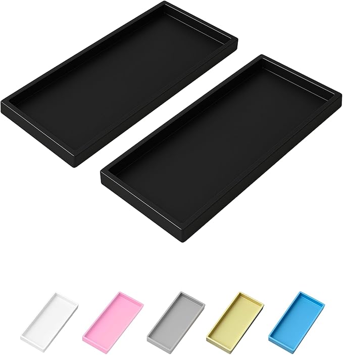 Mriluvy Vanity and Bathroom Tray, 11.8" ABS Countertop Organizer,Waterproof Vanity Tray for Toilet Tank,Perfume,Soap,Keys,Bathroom Accessories,Kitchen and Bath Trays,Non Slip Small Trays,Black,2 Pack