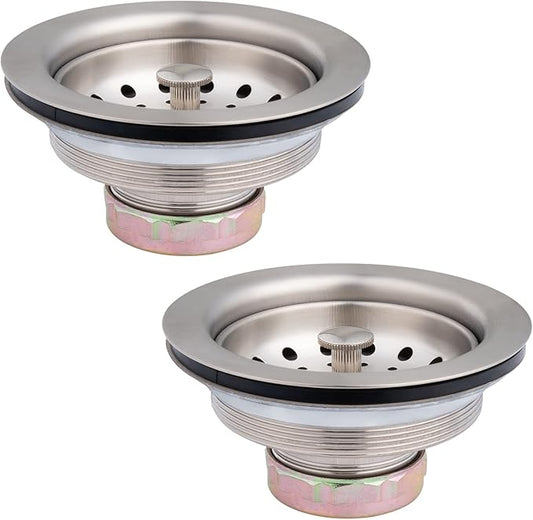 Artiwell 2-Pack Kitchen Sink Basket Strainer and Stopper, 3-1/2” Kitchen Drain Assembly with Strainer and Sink Stopper, Kitchen Sink Strainer with Stopper, Stainless (Brushed Nickel)