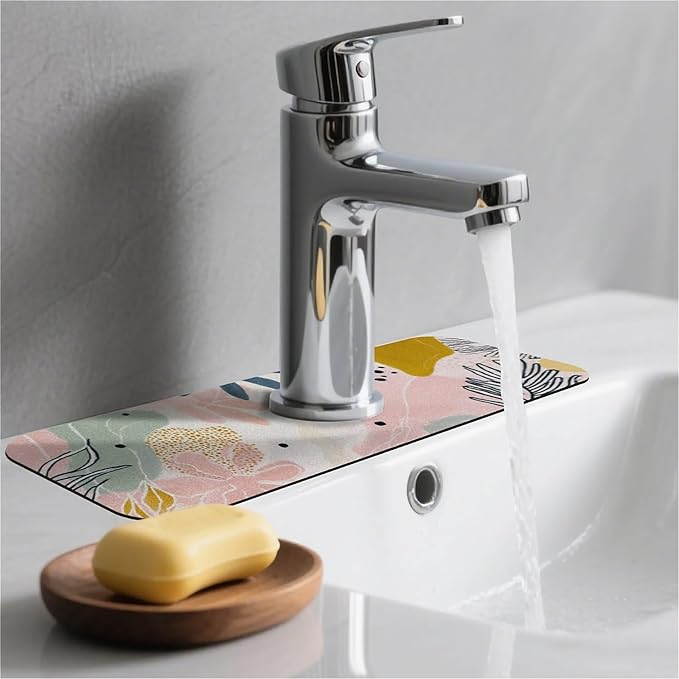 Kitchen Sink Splash Guard，Bohemian Art Faucet Mat Sink Gadgets-Super Absorbent Fast Drying Mat Drip Catcher for Kitchen, Bathroom,Sink Mat, Dish Drying Mat, Bathroom(15" X 5.5" )