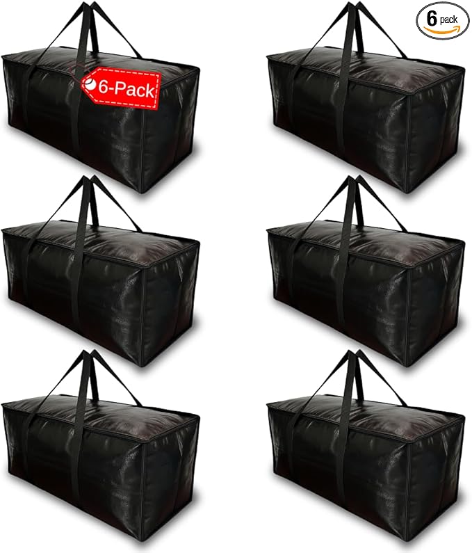 BAG-THAT! 6 - Pack Heavy Duty Large Moving Bags, with Strong Zipper and Comfortable Handles Durable & Sturdy Clothes packing Storage Bags Totes Bins Packing Moving Boxes College Supplies for moving.