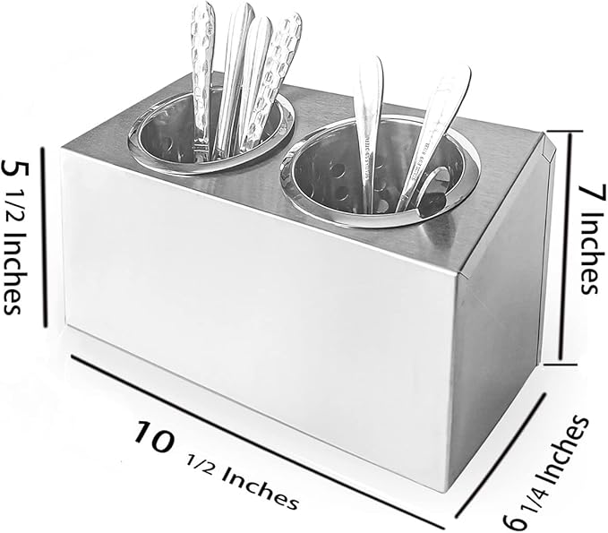 overstockedkitchen Flatware Organizers Stainless Steel Cylinder Flatware Silverware Utensil Holder Organizer Caddy (2 holes)