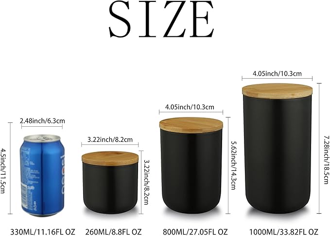 MilkyWay Food Storage Jar Strong Ceramic Storage Canisters with Airtight Seal Bamboo Lid Modern Design Seal Damp-Proof Kitchen Jar for Coffee, Tea, Spice and More (Black(M: 27oz/800ml))