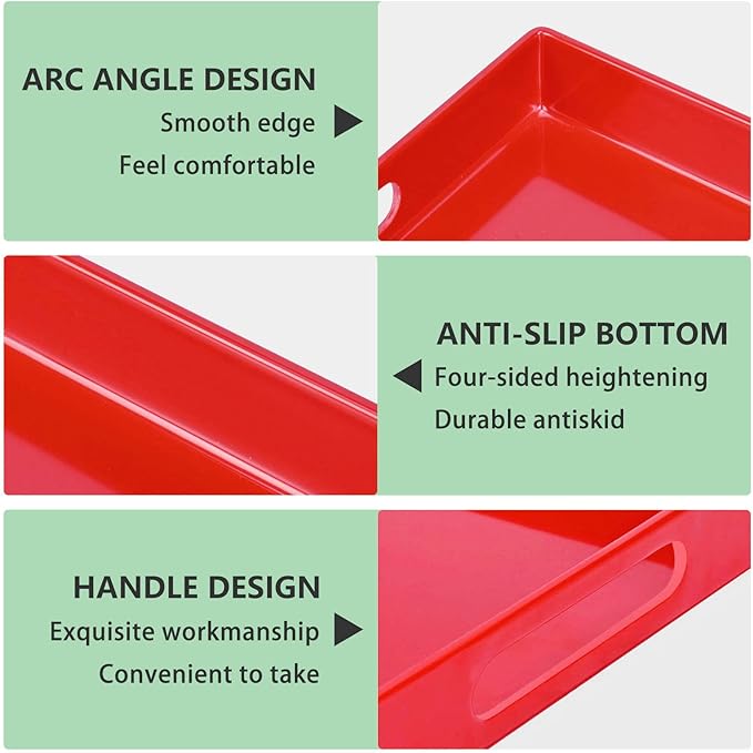 XMNFLY Serving Tray with Handles-10x15Inch Red Melamine Modern Serving Platters,Serving Wine,Coffee,Breakfast/Kitchen Countertop Tray/Makeup Drawer Organizer/Vanity Table Tray/Decorative Tray