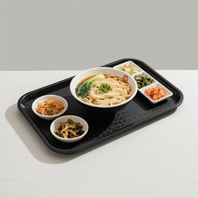 JOIKIT 8 Pack 12 x 16 Inch Fast Food Trays, Plastic Fast Food Serving Trays Rectangular Cafeteria Tray Textured Food Serving Trays for Commercial, Home Use, Black