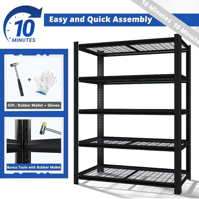 72" H x 36.12" W x 16" D Instrial 5-Heavy-Duty-Shelf Storage-Rack Adjustable Shed Shelving Metal Shelves Steel (Wire) Garage Bin Shelving Unit-s Organizer System for Basement/Kitchen, Black