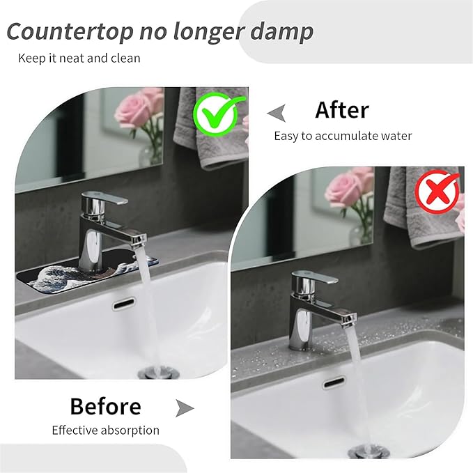 Kitchen Sink Splash Guard，white blue wave Faucet Mat Sink Gadgets-Super Absorbent Fast Drying Mat Drip Catcher for Kitchen, Bathroom,Sink Mat, Dish Drying Mat, Bathroom(15" X 5.5" )