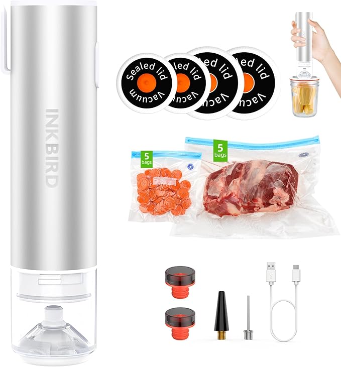 INKBIRD Sous Vide Vacuum Sealer Set - 10PCS Reusable Sous Vide Bags with Air Valve, Hand Vacuum Sealer Pump with Reusable Vacuum Sealer Bags for Anova, Joule Cookers, BPA Free Sous Vide Cooking Kit