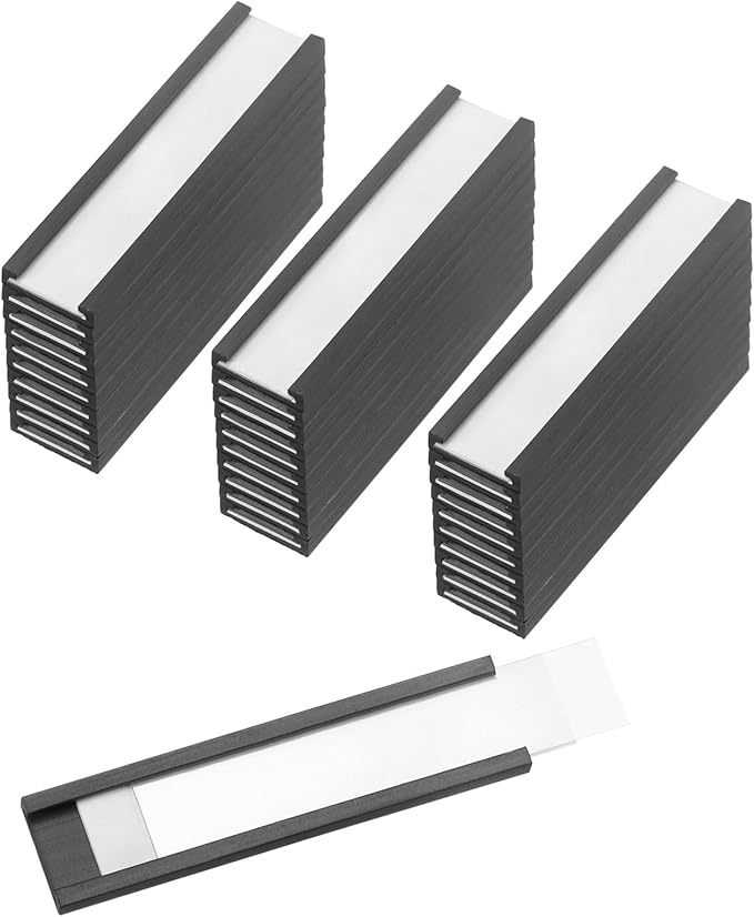 PATIKIL Magnetic Label Holder 2" x 0.5" with Paper Inserts, 50 Pcs C Channel Magnetic File Cabinet Labels Shelf Data Card Holder Signs for Metal Racks Shelves Whiteboard Tool Box