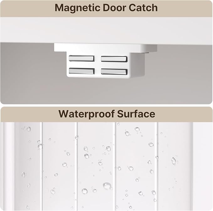 Gizoon 43" Kitchen Pantry Cabinet, Bathroom Storage Unit with Adjustable Shelves and 4 Magnetic Doors, Floor Cabinet for Kitchen, Living Room, White