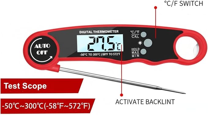 BBQ Gloves, Heat Protection Grilling Gloves Kitchen Gloves Up to 1472°F+ Meat Thermometer Probe Auto-Off for Barbecue,Grill,Cooking, Baking, Cutting