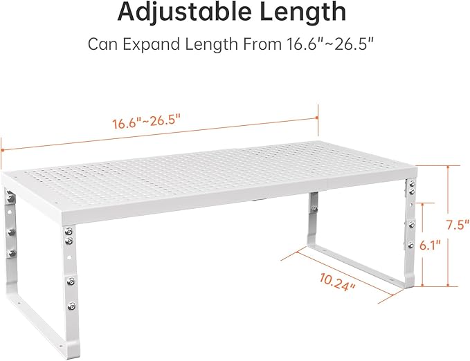Ipotive Cabinet Shelf,Expandable Adjustable Stackable Kitchen Organizer,for cabinets, Kitchens, countertops, bathrooms Shelf Organizer(1Pack/White,Large)