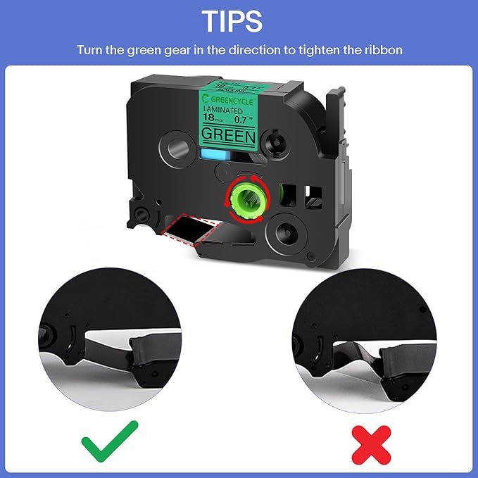 GREENCYCLE Compatible for 3/4 Inch (18mm) x 8m TZ741 TZe741 TZ-741 TZe-741 Laminated AZE Tape for Ptouch Cube PT-D400 PT-D600 PT-D400AD PT2730VP Label Maker (Black on Green, 10 Pack)