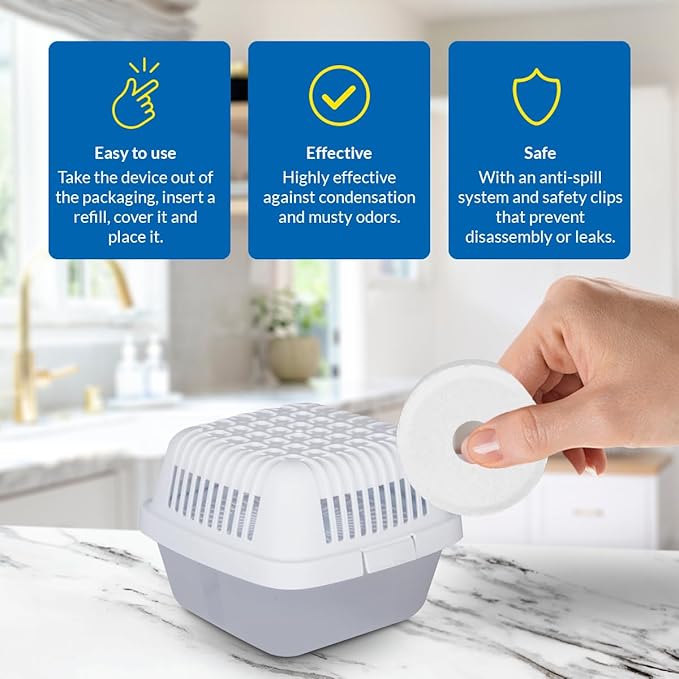 HUMYDRY Moisture Absorber Dehumidifier for Home, Smart Pack of 2 Dehumidifiers of 15.9oz with 4 Refills, No Electricity, Reusable Moisture Absorbers for Bedroom, Kitchen, Safes, RV, Boat, Basements