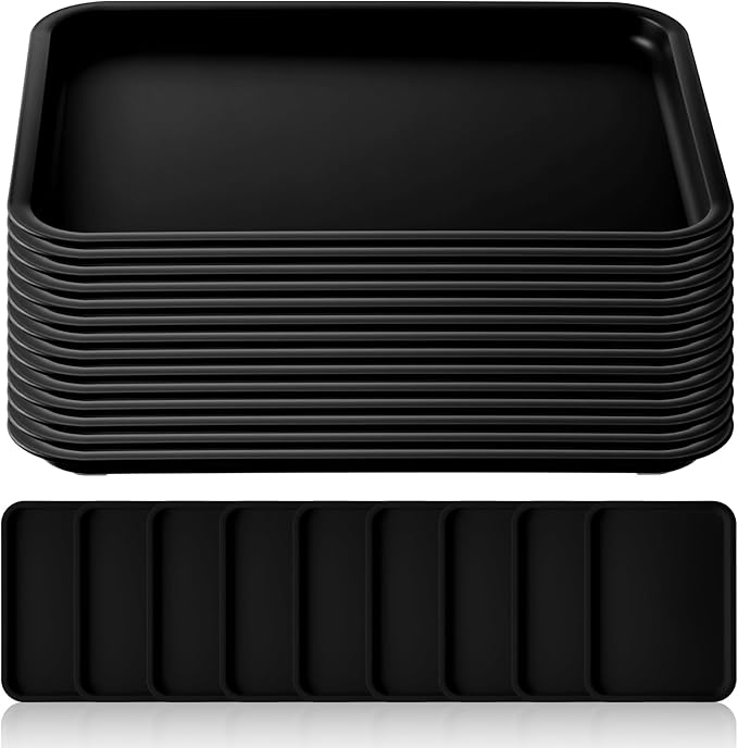 Gerrii 18 Pcs Plastic Fast Food Trays Bulk 9 x 12 Inch Restaurant Serving Cafeteria Grill School Lunch Trays Rectangular Serving Platter for Kitchen Hotel Restaurant(Black,12 x 9 Inch)