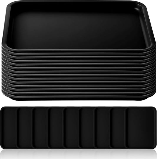 Gerrii 18 Pcs Plastic Fast Food Trays Bulk 9 x 12 Inch Restaurant Serving Cafeteria Grill School Lunch Trays Rectangular Serving Platter for Kitchen Hotel Restaurant(Black,12 x 9 Inch)