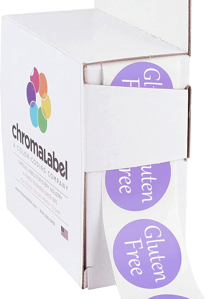ChromaLabel 1 Inch Round Label Permanent Food Labels, 500 Stickers per Dispenser Box, Lavender, Gluten Free