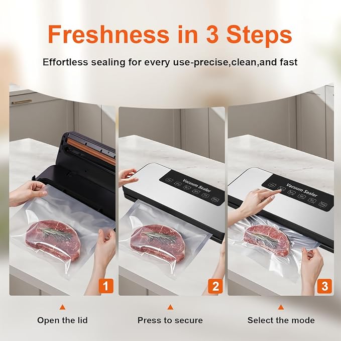 Vacuum Sealer Machine,4-in-1 Food Vacuum Savers Kit, 20s Fast Seal for Dry & Moist Food, LED Display, with 5 BPA-Free Reusable Vacuum Bags