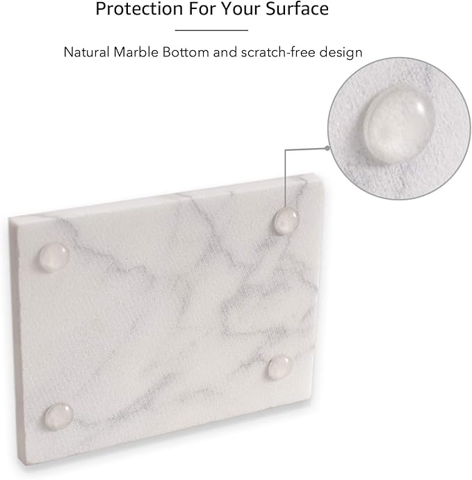 White Marble Soap Dish Holder Jewelry Ring Tray Sink Dish Sponge Holder for Bathroom Shower, and Kitchen