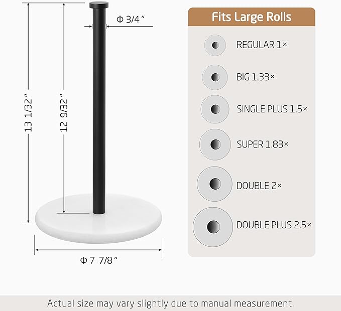 KES Paper Towel Holder Kitchen Standing Paper Towel Roll Holders with Marble Base for Standard or Jumbo-Sized Rolls Matte Black, KPH100-BK